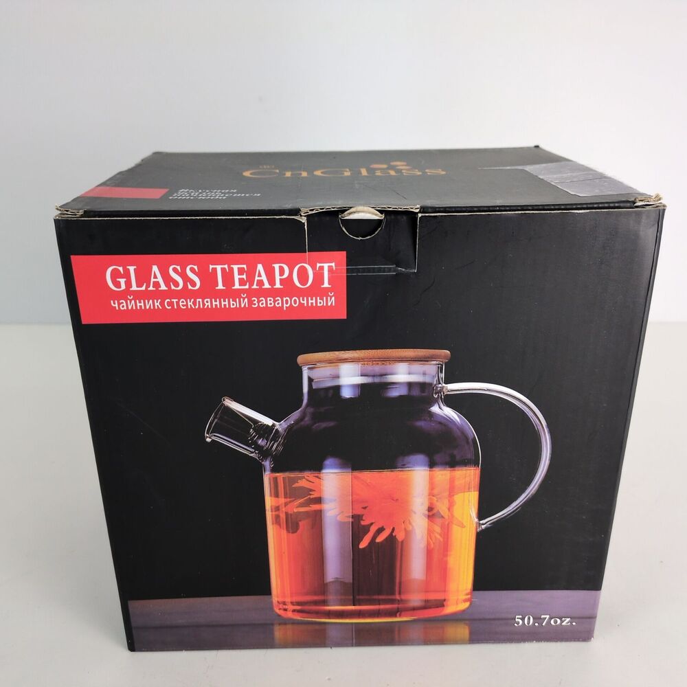 CnGlass‎ Glass Teapot NEW in Box, 50.7oz (1500ml) Borosilicate Heat Safe Glass